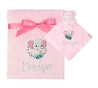 Personalised Baby Girl's Elephant Pink Embroidered Luxury Waffle Blanket and Elephant Teddy Comforter Gift Set