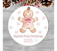 Personalised Baby Girl's First Christmas Pink Hanging Decoration Cute Festive & Fun Custom 1st Christmas Tree Bauble Keepsake Gift For Mummy & Daddy (Gingerbread, MDF Wood - Indoor use Only)