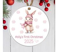 Personalised Baby Girl's First Christmas Pink Hanging Decoration Cute Festive & Fun Custom 1st Christmas Tree Bauble Keepsake Gift For Mummy & Daddy (Rabbit, Acrylic - Indoor & Outdoor Use)