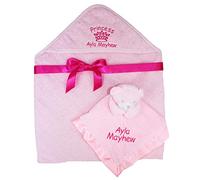 Personalised Baby Girls Princess Hooded Bath Towel & 3D Teddy Comforter Set (Pink)