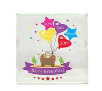 Personalised Baby Glass Block Gift Engraved/1st Birthday/Keepsake/Announcement Board/Teddy/Teddybear/Keepsake/Cute/Weight/Date/Name/Balloons/Newborn/8 x 8 x 2 Centimetre