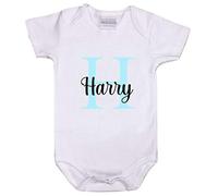 Personalised Baby Grow Vest Shower Gift Boys Girls Any Name Wording Bodysuit (Blue & Black, 6-9 Months)