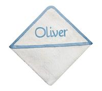Personalised Baby Hooded Towel Wrap, Embroidered New Baby Christening Gift Blue Pink Edging 100% Cotton Any Name! (Blue Border)