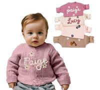 Personalised Baby Knitted Jumper Custom Embroidered Name/Flower Knitted Jumper Kids Personalised Long Sleeve Casual Knitwear Toddler Personalised Gifts for 0-5 Years Multicolor