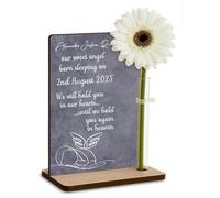Personalised Baby Loss Memorial Wooden Plaque with Artificial Flower Miscarriage Remembrance Angel Baby Keepsake Ornament Gift (Angel Born Sleeping)
