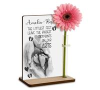 Personalised Baby Loss Memorial Wooden Plaque with Artificial Flower Miscarriage Remembrance Angel Baby Keepsake Ornament Gift (Little Feet, Big Footprints)