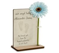Personalised Baby Loss Memorial Wooden Plaque with Artificial Flower Miscarriage Remembrance Angel Baby Keepsake Ornament Gift (Tiny Feet (Neutral))