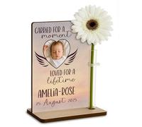 Personalised Baby Loss Memorial Wooden Plaque with Artificial Flower Miscarriage Remembrance Angel Baby Keepsake Ornament Gift (Carried for a moment… (photo))