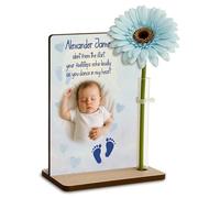 Personalised Baby Loss Memorial Wooden Plaque with Artificial Flower Miscarriage Remembrance Angel Keepsake Ornament Gift (Baby Steps Echo (Blue))
