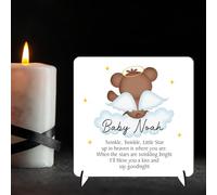 Personalised Baby Memorial Plaque - "Twinkle Twinkle Little Star" Poem with Angel Bear - Custom Baby Remembrance Keepsake with Name - Perfect Tribute for Nursery Decor (Mdf Wood Indoor Use Only)