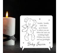 Personalised Baby Memorial Plaque - "Twinkle Twinkle Little Star" Poem with Angel Bear Design - Custom Baby Remembrance Gift with Name - Perfect Nursery Decor (Mdf Wood Indoor Use Only)