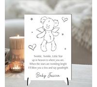 Personalised Baby Memorial Plaque - 'Twinkle Twinkle Little Star' Poem with Angel Bear Outline - A Loving Tribute for Baby Loss & Remembrance (Mdf Wood Indoor Use Only, A5 21cm x 15cm)