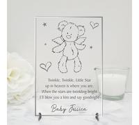 Personalised Baby Memorial Plaque - 'Twinkle Twinkle Little Star' Poem with Angel Bear Outline - A Loving Tribute for Baby Loss & Remembrance (Acrylic Indoor & Outdoor Use, A5 21cm x 15cm)