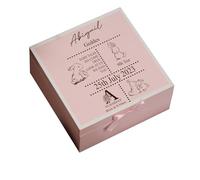 Personalised Baby Memory Storage Box, Wooden Keepsake Box with Bunny Design, 16 x 16 x 7 cm, Choice of White, Blue, Pink (Pink)