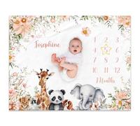 Personalised Baby Monthly Milestone Blanket with Names, Soft Custom Monthly Photo Mat for Newborn, First Year Calendar Growth Chart, Personalised Gift for Baby Shower New Mums