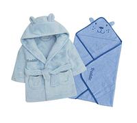 Personalised Baby Newborn Hooded Dressing Gown And Cotton Towel Set Soft Plush Warm Unisex Bear Wrap Snuggle Bath Robe Gift