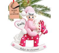 Personalised Baby Ornament 2025 - Fast & Free 24h Customisation - Baby’s First Christmas Ornament for Tree - Custom Gift Wrapped Pink Rocking Horse Keepsake for Newborns, Infants