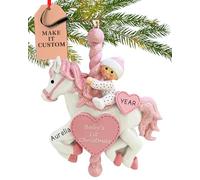 Personalised Baby Ornament 2025 - Fast & Free 24h Customisation - Baby's 1st Christmas Ornaments for Tree - Custom Gift Wrapped Pink Baby Carousel Keepsake for Newborns