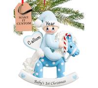 Personalised Baby Ornament 2025 - Fast & Free 24h Customisation - Baby's First Christmas Ornaments for Tree - Custom Gift Wrapped Blue Boy on Rocking Horse Keepsake for Newborns, Infants