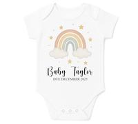 Personalised Baby Pregnancy Announcement Bodysuit Vest (Baby Rainbow Clouds, 3-6 Months)