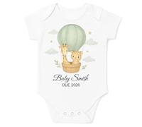 Personalised Baby Pregnancy Announcement Hot Air Balloon Bodysuit Vest (Sage, 3-6 Months)