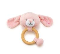 Personalised Baby Rattle Wooden Toy Bunny Rabbit Design Teether Ring Custom Sensory Toy Newborn Grasping Toy with Name (Pink)