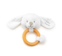 Personalised Baby Rattle Wooden Toy Bunny Rabbit Design Teether Ring Custom Sensory Toy Newborn Grasping Toy with Name (White)