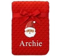Personalised Baby Red Bobble Blanket - Christmas Santa, Reindeer or Snowman Design - Custom Embroidered with Any Name in White Thread - Baby’s First (Red Bobble - Santa)
