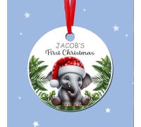 Personalised Baby’s First Christmas Bauble | Custom Name Ornament with Cute Animal Design | New Baby Keepsake Gift | First Xmas Decoration | Xmas Hanging by KreateSquare (Design-2, White Acrylic)