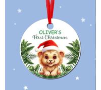 Personalised Baby’s First Christmas Bauble | Custom Name Ornament with Cute Animal Design | New Baby Keepsake Gift | First Xmas Decoration | Xmas Hanging by KreateSquare (Design-1, White Acrylic)