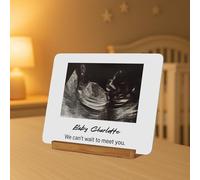 Personalised Baby Scan Metal Photo Plaque with Bamboo Base - Custom Baby Ultrasound Metal Picture with Name and Text Display Pregnancy Keepsake, Customized Photo Gift for Expecting Parents, Mum to Be