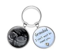 Personalised Baby Scan Photo Grandad I Can't Wait To Meet You Double Keyring Birthday Gift N256, Silver