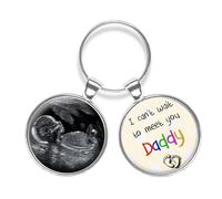 Personalised Baby Scan Photo I Can't Wait To Meet You Daddy Double Keyring Birthday Gift N297, Silver, 25mm