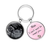 Personalised Baby Scan Photo Nan I Can't Wait To Meet You Double Keyring Birthday Gift N259, Silver, 25mm