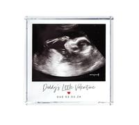 Personalised Baby Scan Red Heart Photo Crystal Token - Custom Message & Image | Freestanding Solid Glass Block Gift | Keepsake for Parents | 9x9x2cm