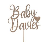 Personalised Baby Shower Cake Topper by KreateSquare - Double sided Glitter 950 GSM - Customised with Any Name - Welcome Baby Party Cake Decoration (Champagne)