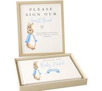 Personalised Baby Shower Guest Book and Sign Set, Peter Blue Classic Rabbit Theme, 23 x 17.5 cm, 80 Pages, Blue and White (Guest Book & Sign)