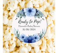 Personalised Baby Shower Stickers Thank You Popcorn Cone stickers, Favour bag stickers, Ready to Pop, New Born, Gender Reveal - Navy Floral