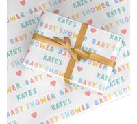 Personalised Baby Shower Wrapping Paper - Custom Gift Wrap with Name and Hearts - Colourful Letter Print Present Paper Made in the UK - Recyclable by Dyefor (60 X 67cm - 1 Sheets)
