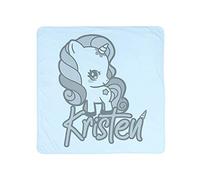 Personalised Baby Unicorn Rainbow Cloud Pattern Any Name Kids White Coloured Double Layer Cotton Baby Blanket. (Pale Blue)