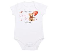 Personalised Baby Valentines Pyjamas Bodysuit Romper Sleepsuit Teddy Bear Heart PJs (First Valentines Balloons Vest, 0-3 Months)