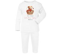 Personalised Baby Valentines Pyjamas Bodysuit Romper Sleepsuit Teddy Bear Heart PJs (First Valentines Bear Basket PJ, 6-12 Months)