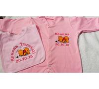 Personalised Babygrow and bib Gift Set Embroidered with The Winnie The Pooh Design and a Name (6-12 Months, Pink)