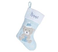 Personalised Baby's 1st Christmas Bear Stocking Embroidered with Name Sentimental Keepsake Gift Baby Blue Xmas Stocking Baby Pink Luxury Christmas Decoration (Teddy with Present, Baby Blue)