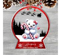 Personalised Baby's 1st Christmas Name Snowglobe Shaped Bauble Decoration - Custom Text Name Plaque With Xmas Designs - Tree Decoration Keepsake for New Parents & Family (Girl Polar Bear)