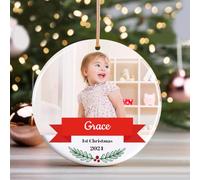 Personalised Baby's 1st Christmas Ornament, Custom Photo Pendant for Ceramic Tree Decor
