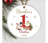 Personalised Baby's 1st Christmas Santa Wood or Acrylic Hanging Bauble Babies First Xmas Custom Name Decoration Children's Keepsake Tree Gift (With snowman & reindeer, Acrylic - Indoor & Outdoor Use)