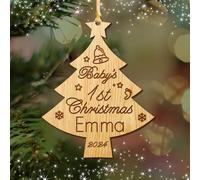 Personalised Baby's 1st Christmas Tree Bauble Customized Christmas Decoration First Xmas Gift for New Baby Santa Gift Engraved Wooden Christmas Tree Ornament Hand Finished in UK(Tree)