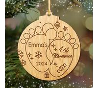 Personalised Baby's 1st Christmas Tree Bauble | Customized Christmas Decoration First Xmas Gift for New Baby | Santa Gift | Engraved Wooden Christmas Tree Ornament Hand Finished in UK