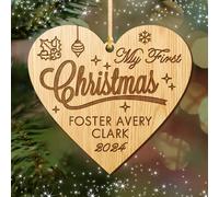 Personalised Baby's 1st Christmas Tree Bauble | Customized Christmas Decoration First Xmas Gift for New Baby | Santa Gift | Engraved Wooden Christmas Tree Ornament Hand Finished in UK(Heart)